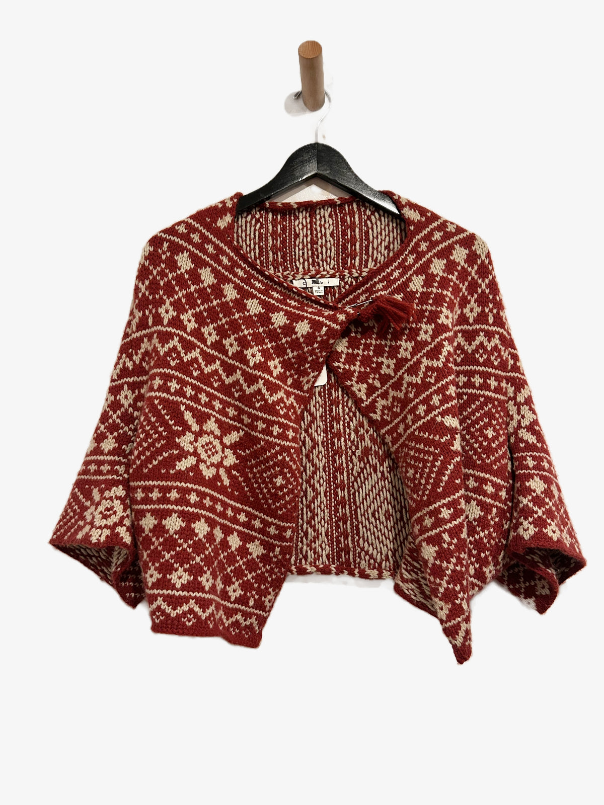 Cabi Fair Isle Shrug Cardigan in Maroon - Small
