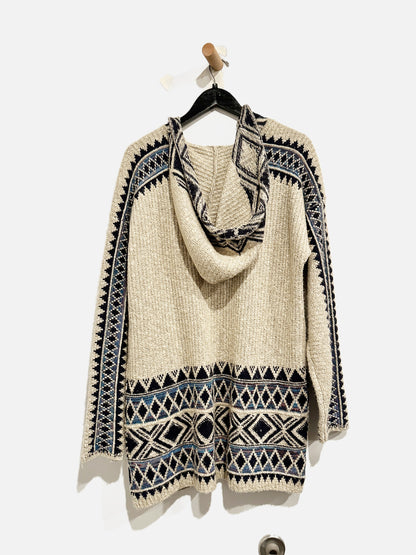 Lucky Brand Blue/Tan Aztec Print Hooded Cardi - Large