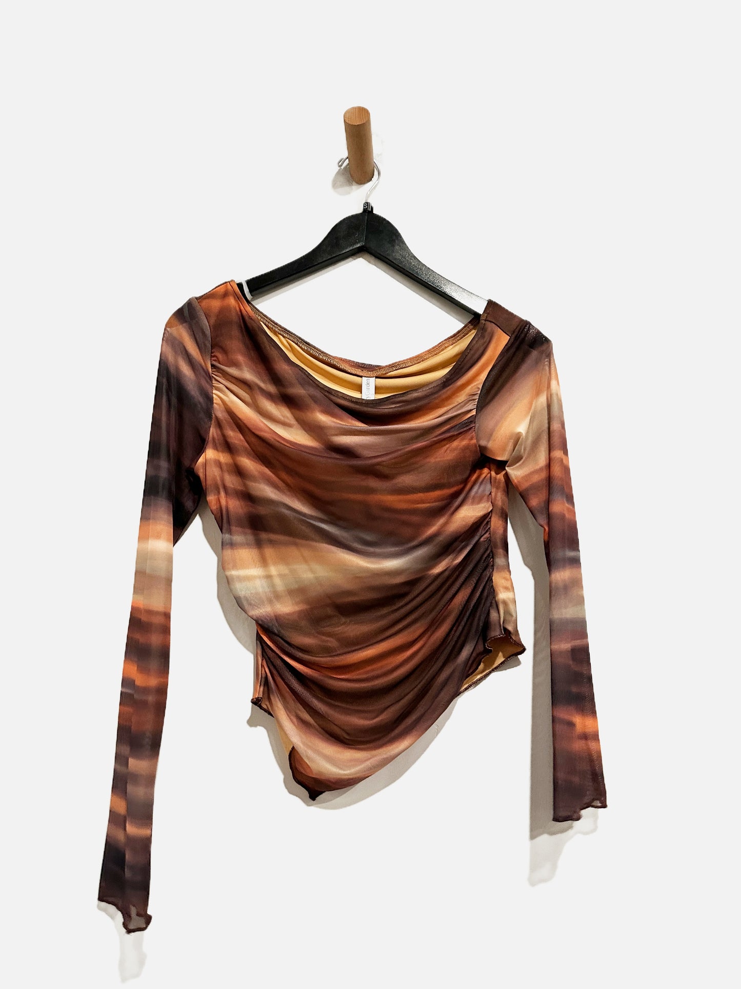Pretty Garden Brown Mesh Asymetric Top - Small
