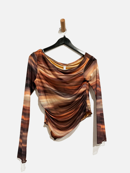 Pretty Garden Brown Mesh Asymetric Top - Small