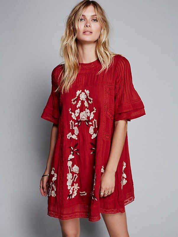 Free People Perfectly Victorian Mini Dress in Red - Medium