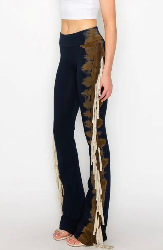 T-Party Black Tie Dye Fringe Knit Pants - Small