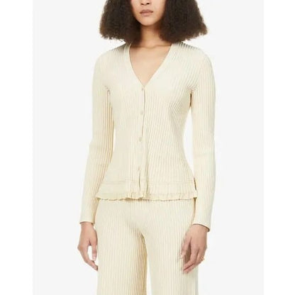 Theory Ottoman Stitch Ribbed Cardigan in Crema Size Large