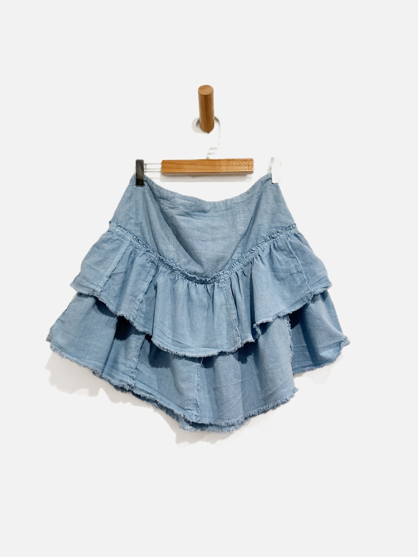 Free People Ruffles in the Sand Blue Ruffle Mini Skirt - 0