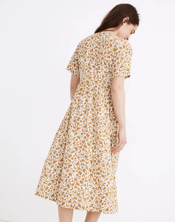 Madewell Button-Front Midi Dress in Batik Vine -  XS