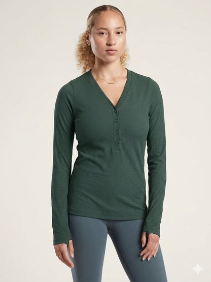 Athleta Uptempo Ribbed Henley Top in Green - XS