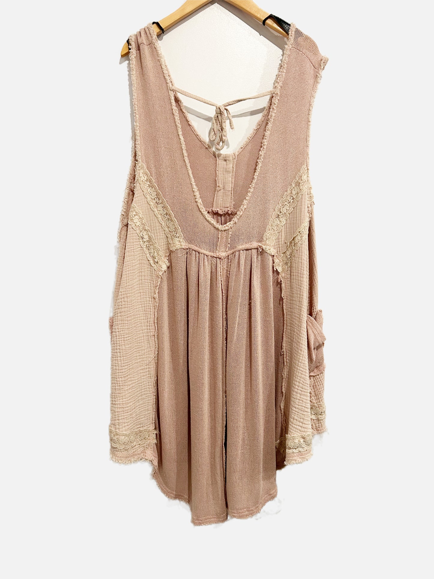 Pol Pink Lace Trim Swing Dress - Large