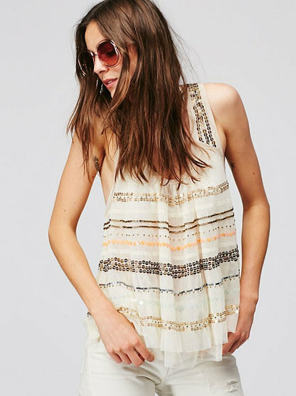 Free People Mercury Mesh Beaded Tank - Medium