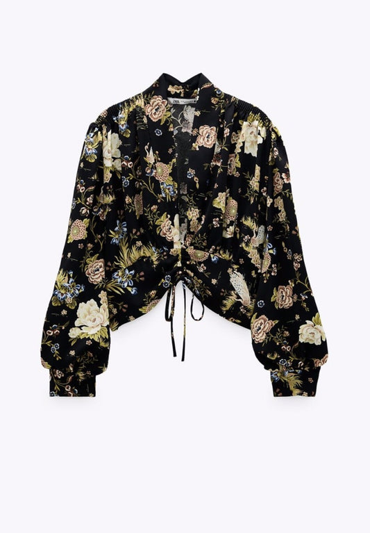 Zara Black Floral Blouse - Medium