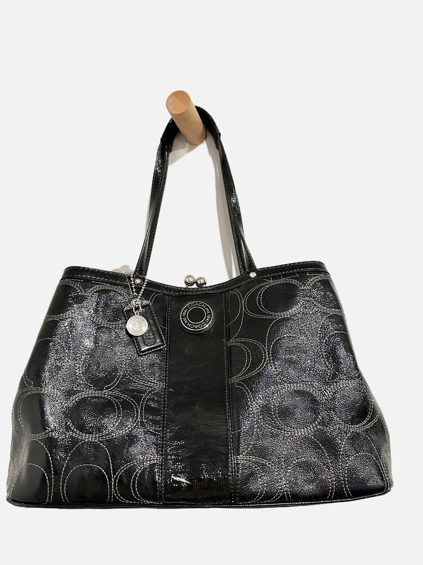 Coach Black Patent Logo Handbag