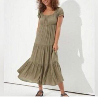 American Eagle Green Teared Maxi Dress- Small