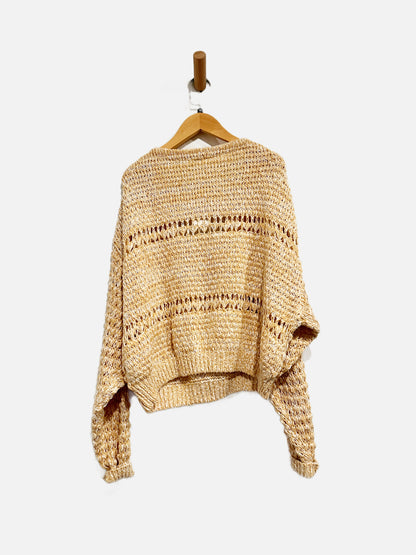 Free People Coconut Orange and White Cable Knit Sweater - XS