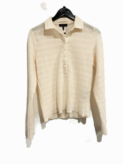 Rag & Bone Julia Pointelle Knit Long Sleeve Polo in Ivory - Medium