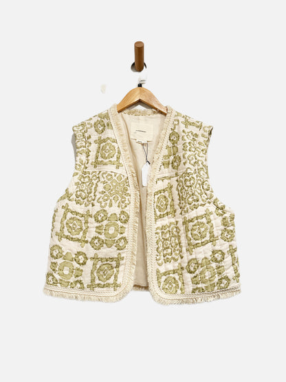 Anthropologie Damask Printed Vest in Green - Large