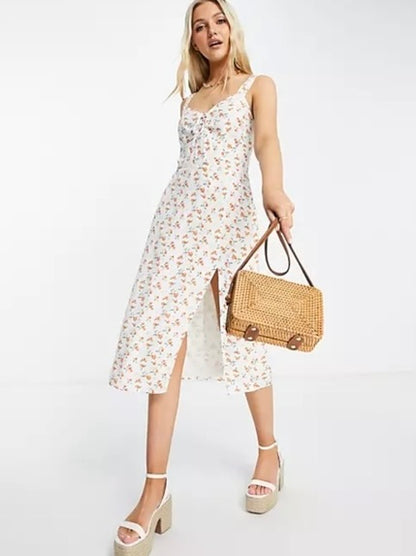 Abercrombie & Fitch White Peach Midi Dress - Small