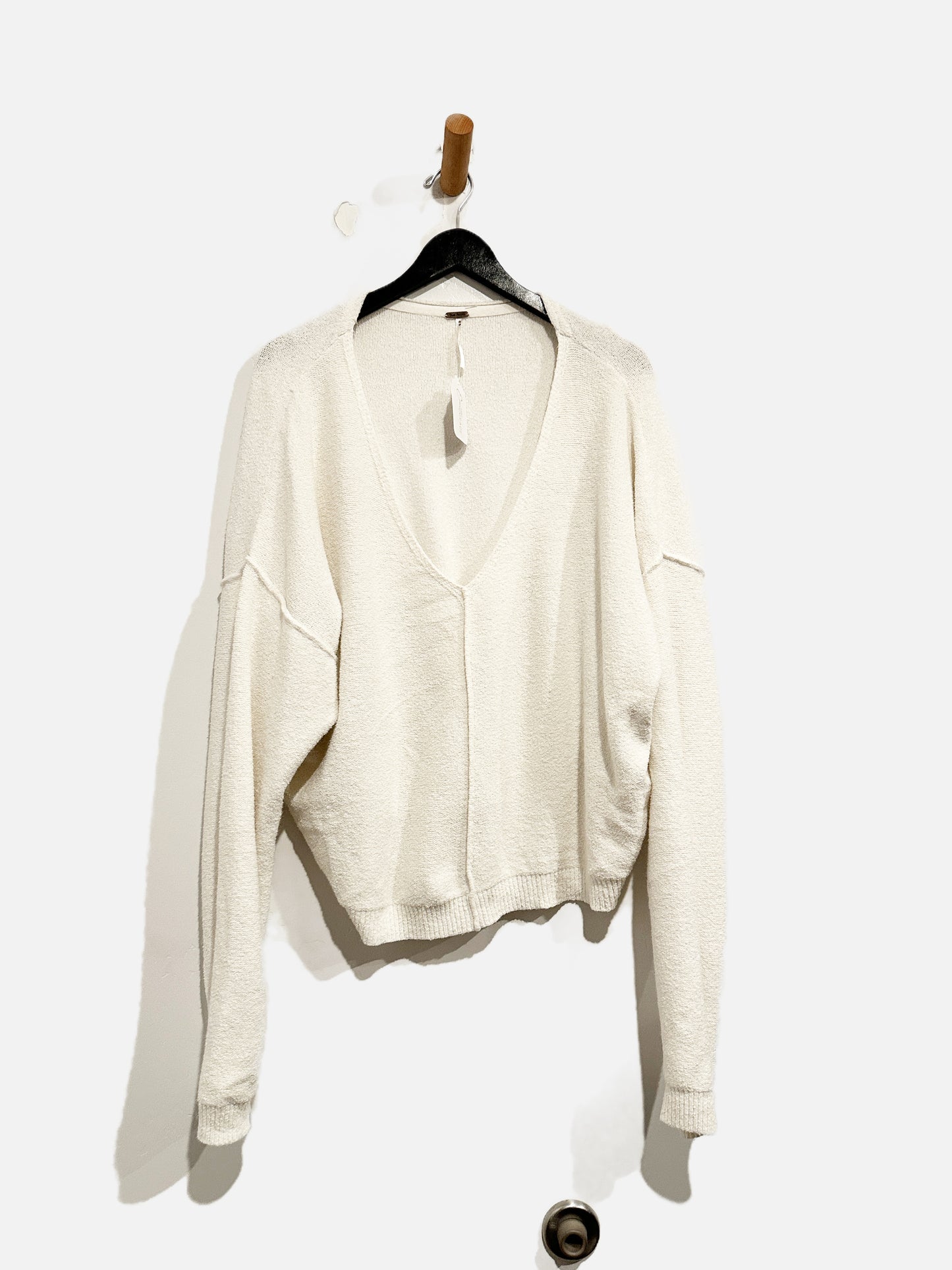 Free People White V Neck Sweater - Small