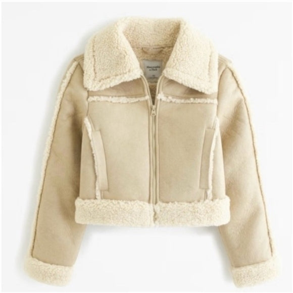 Abercrombie & Fitch Vegan Suede Shearling Coat - Medium