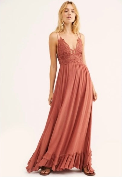 Free People Adella Maxi Slip Dress in Copper - XS