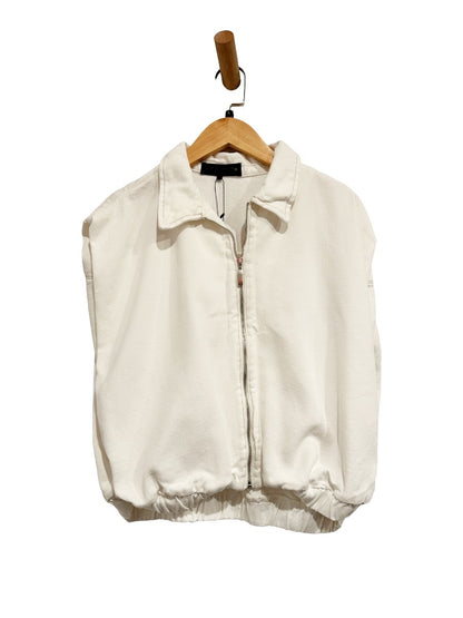 Zara White Elastic Waist Denim Zip Up Vest - Large
