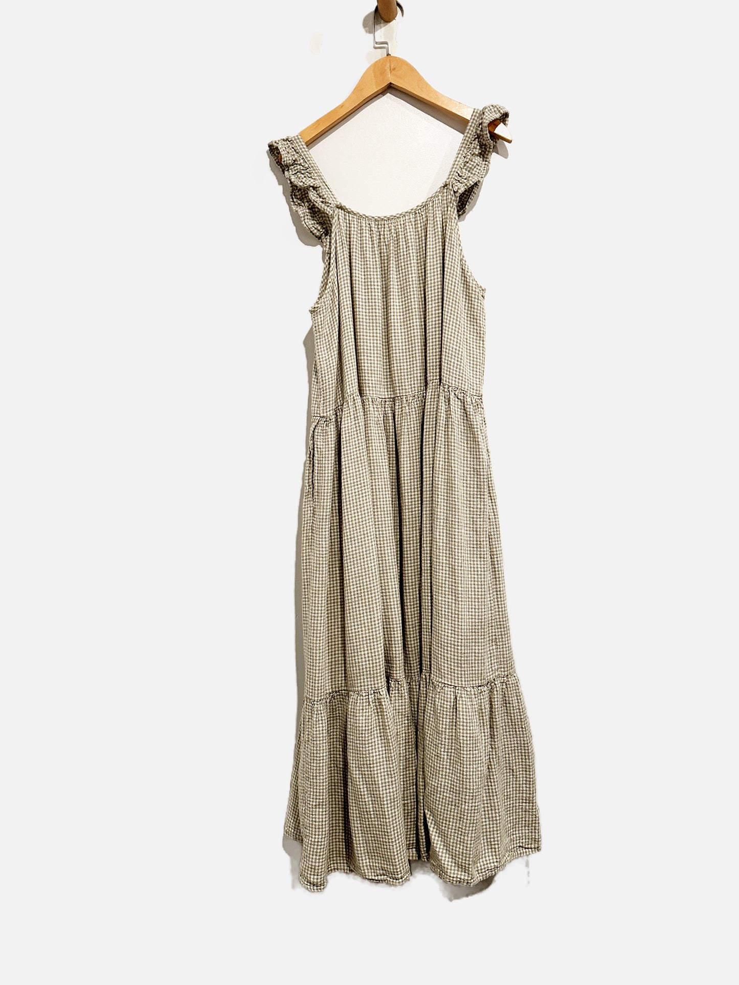 Rylee + Cru Green and White Gingham Midi Dress - Small