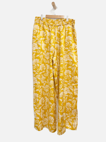 Anthropologie Yellow Floral Wide Leg Pants - Large