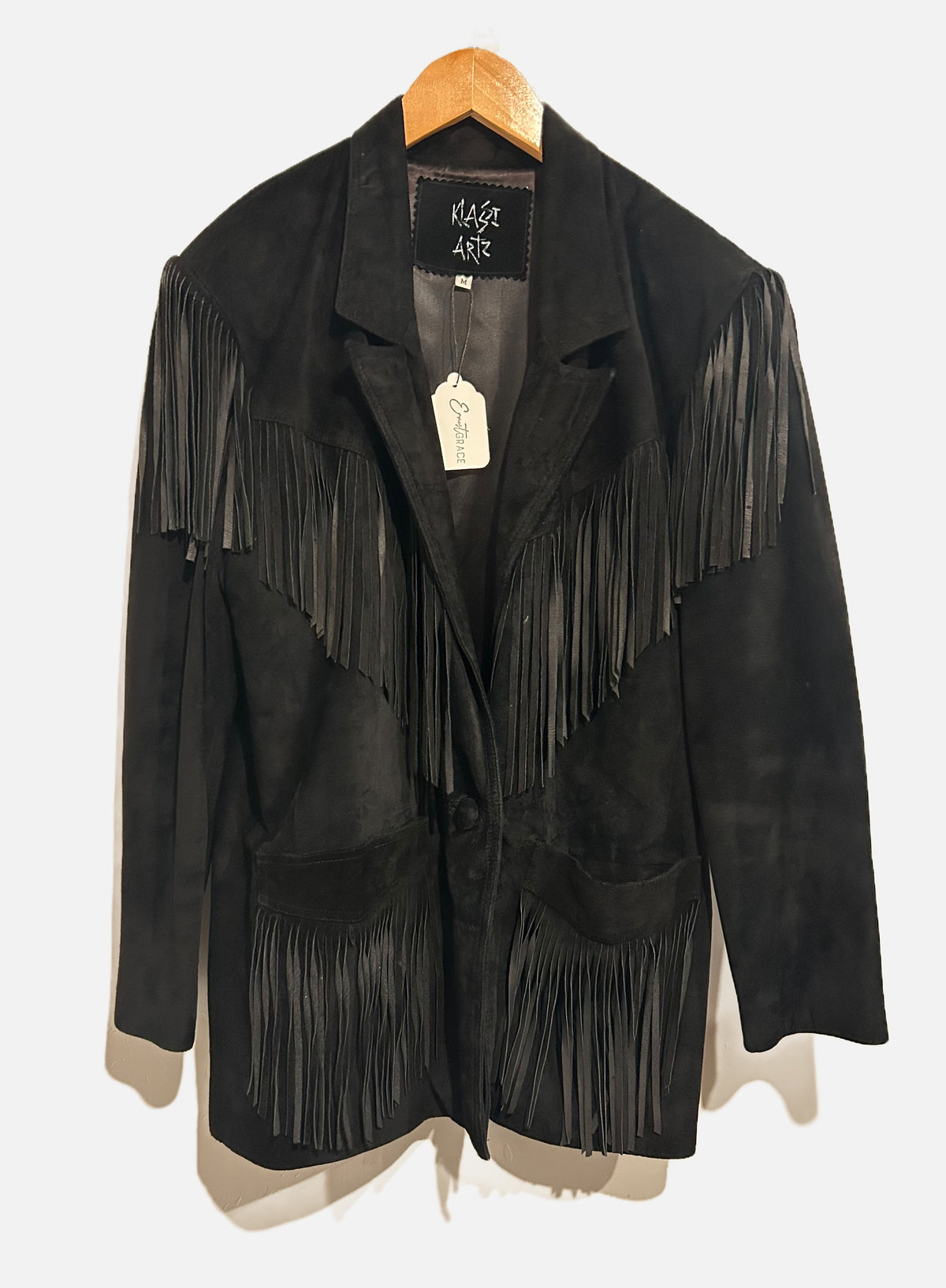 Klassi Artz Vintage Black Suede Fringe Jacket - Medium