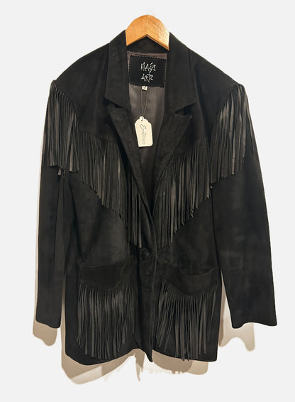 Klassi Artz Vintage Black Suede Fringe Jacket - Medium