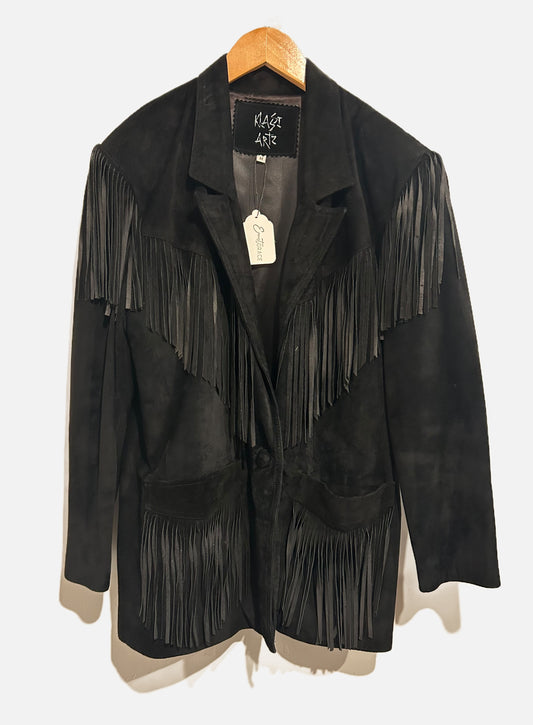 Klassi Artz Vintage Black Suede Fringe Jacket - Medium
