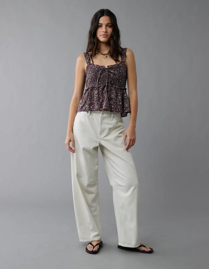 American Eagle Brown Paisley Print Tank - XXS
