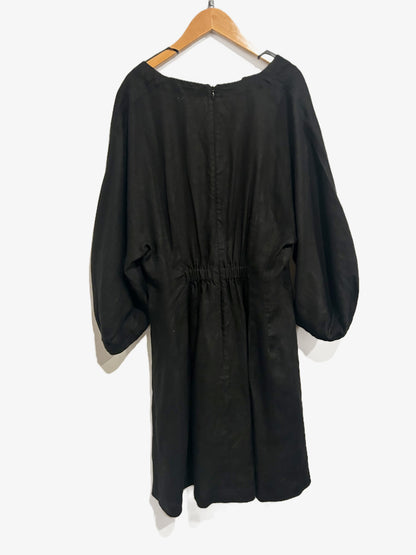 NWT Madewell Linen Splitneck Mini Dress in Jet Black - 6