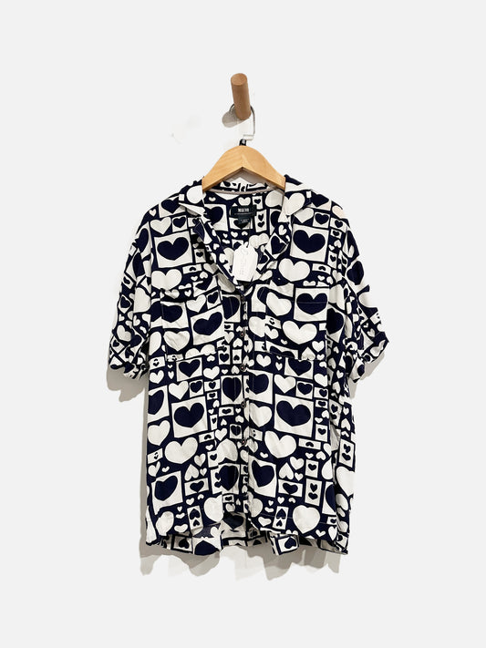Anthropologie Maeve Navy and White Heart Button Down - XS