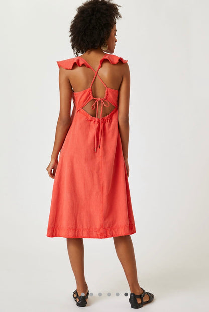 Anthropologie Flutter Sleeve Midi Dress in Red - Medium