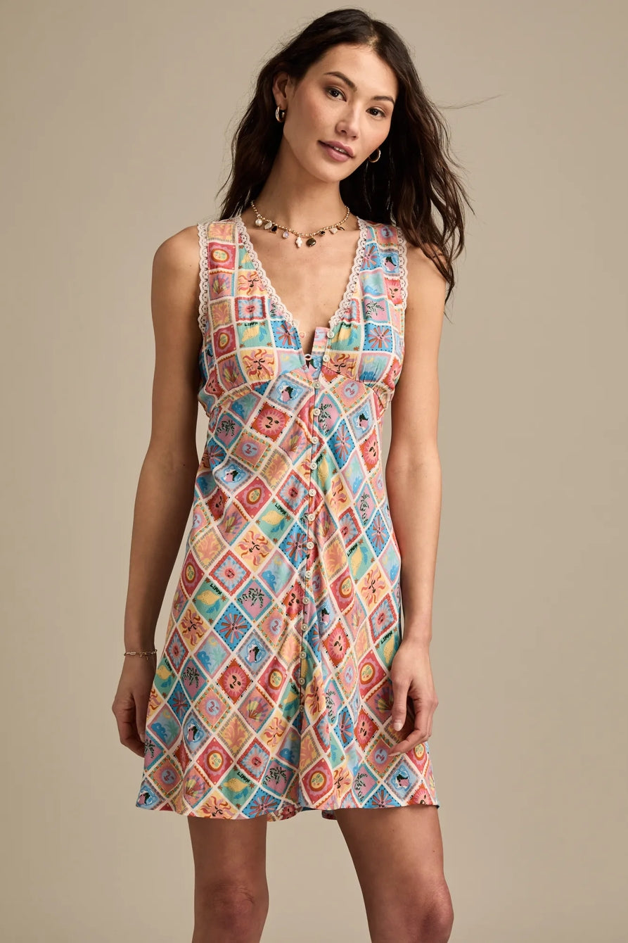 Lucky Brand Femme Printed Mini Dress in Yellow Multi - XL