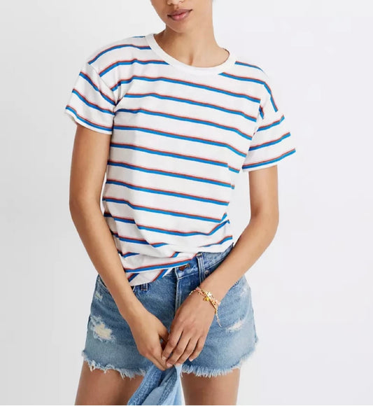 Madewell White Stripe SS Top - Large