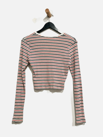 Brandy Melville Pink and Navy Stripe LS Tee