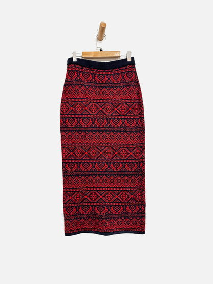 J. Crew Red/Navy Fair Isle Knit Skirt - XS