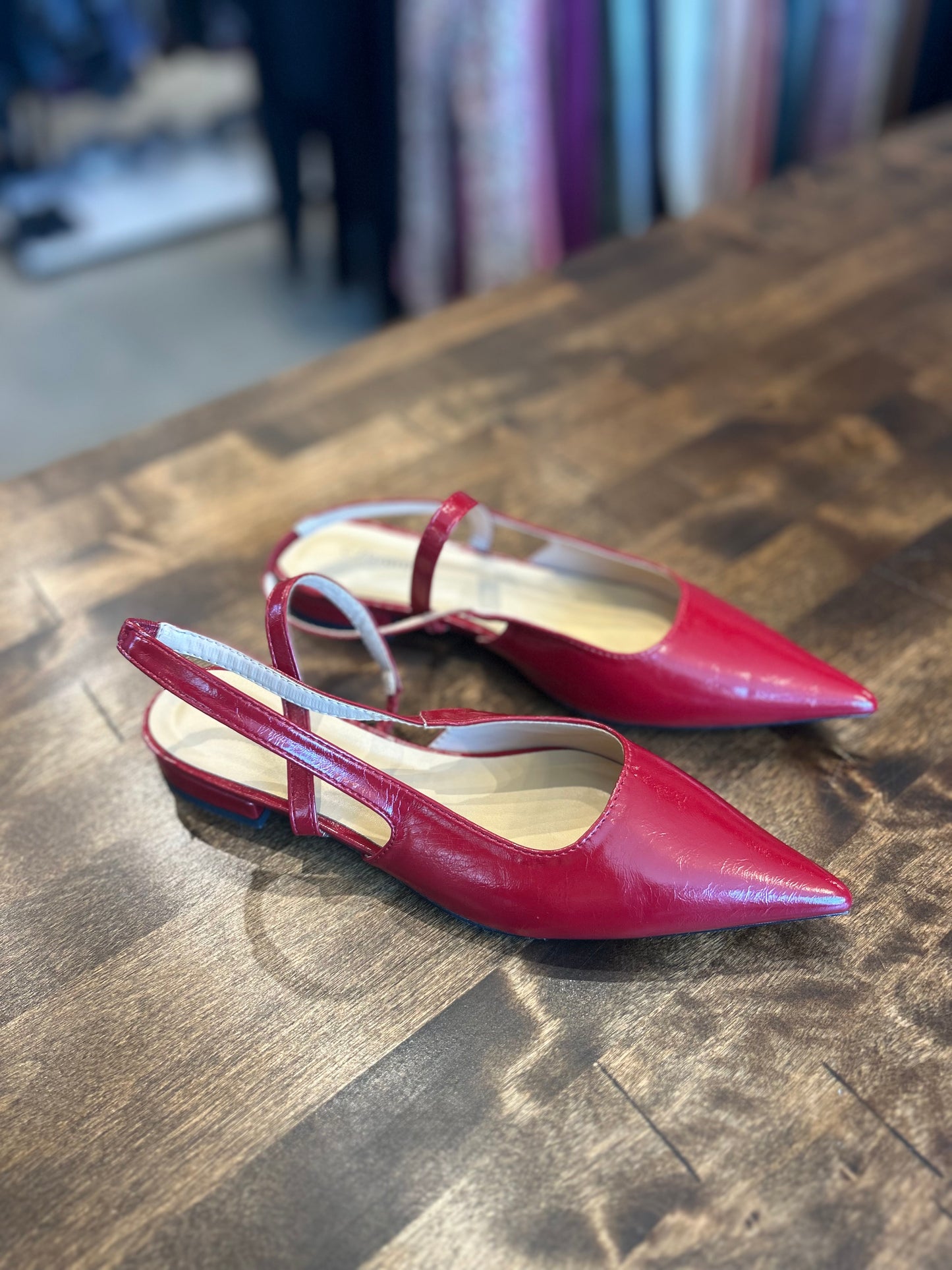 C.Paravano Freya Red Sleek Slingback Flats - 38