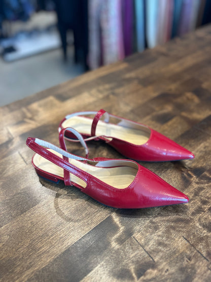 C.Paravano Freya Red Sleek Slingback Flats - 38