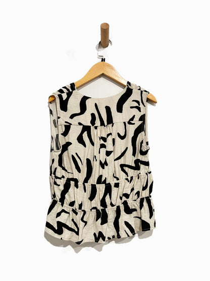 Tullea Cream & Black Print Tank - Small