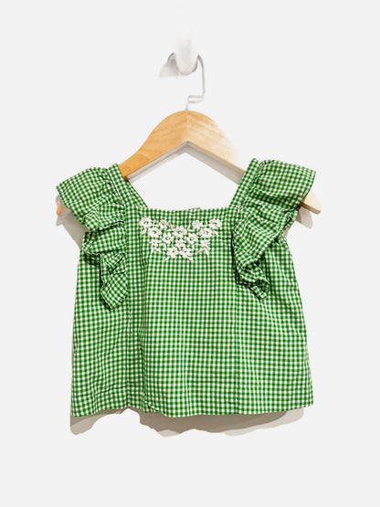 Janie & Jack Green and White Embroidered Top - 18-24Mo
