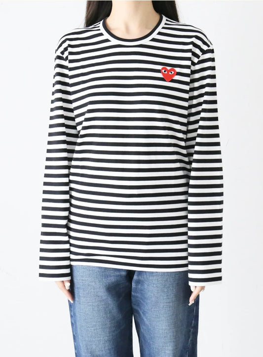 Play Comme des Garçons Navy and White Stripe LS Tee - XL