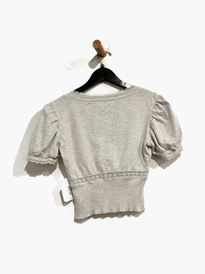 Aerie Gray Lace Trim V-Neck Top - XS