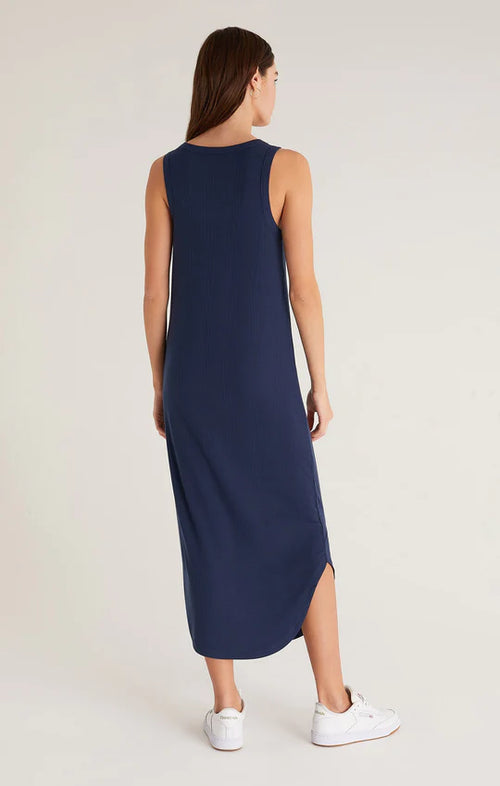 Z Supply Jaslyn Variegated Rib Midi Dress in Midnight Blue - XS