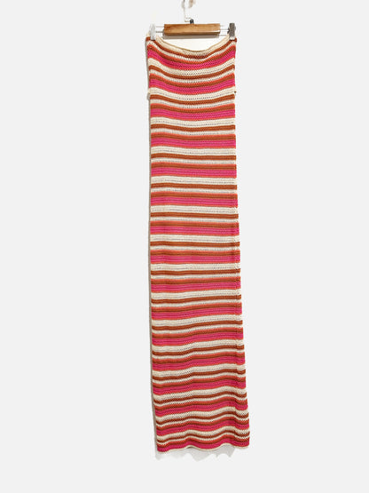 French Quarter Pink Stripe Crochet Halter Dress - Large