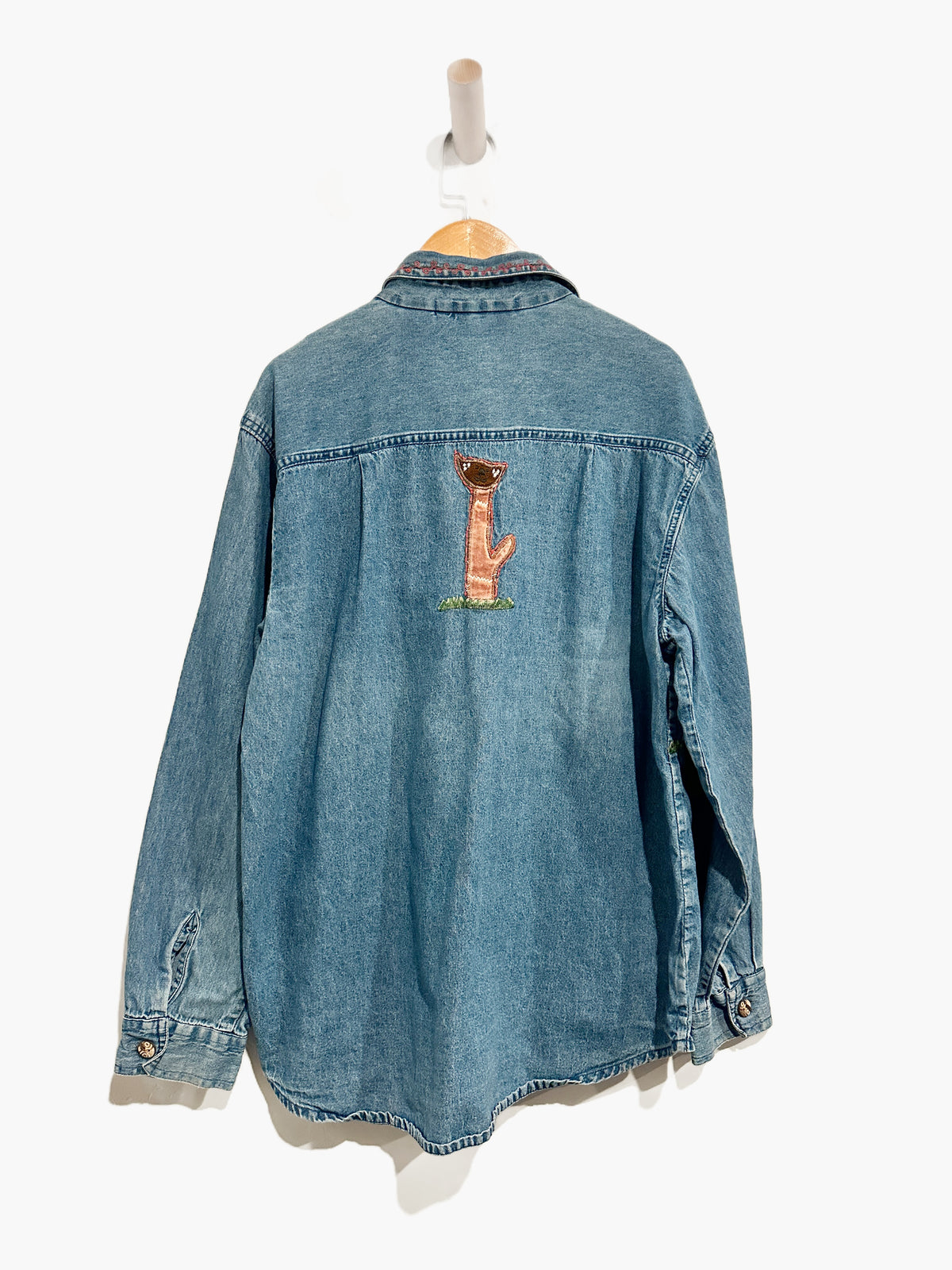 Carrie Allen Vintage Denim Cat Embroidered Button Down - Medium