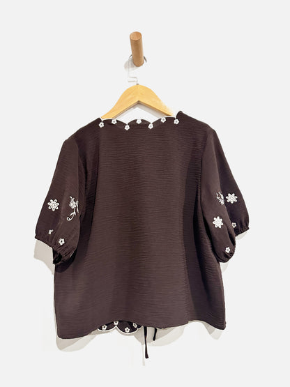 Adrianna Papell Brown Embroidered Vest