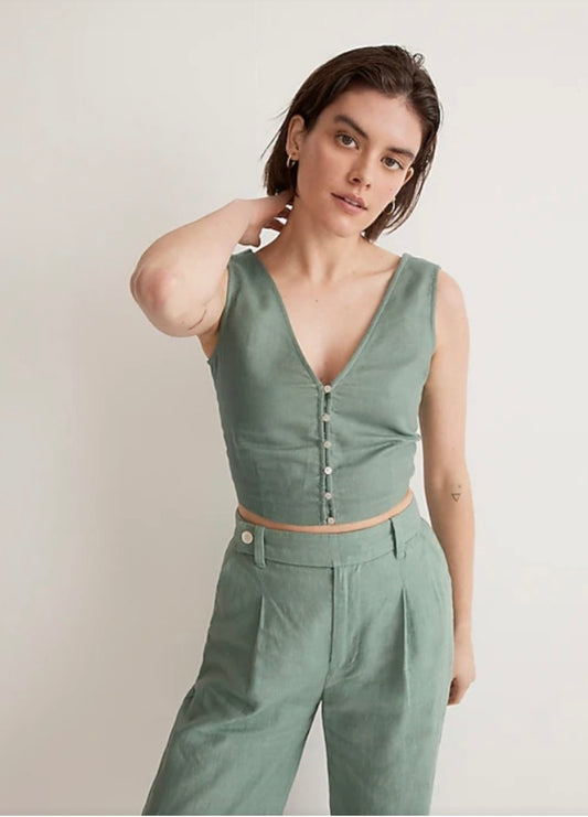 Madewell Green Linen Crop Tank - 6