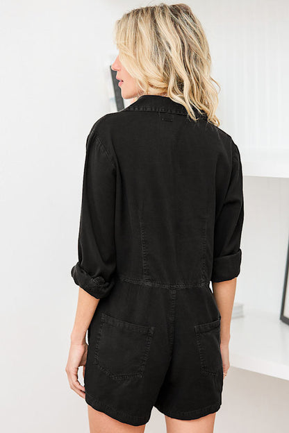 Billabong Gigi Washed Black Long Sleeve Romper - Small