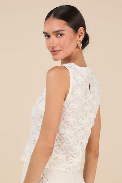 Lulus Charissa Ivory Textured Sleeveless Crew Neck Top - XS