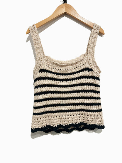 Madewell Crochet-Stitch Cotton Sweater Tank in Natural & Black Stripe - Small